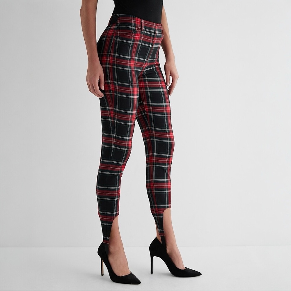 Express Slim Fit Red and Black Checkered Trousers - Size 4R ! Women